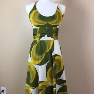 Totem Brazil Green and Gold Retro Sun Dress